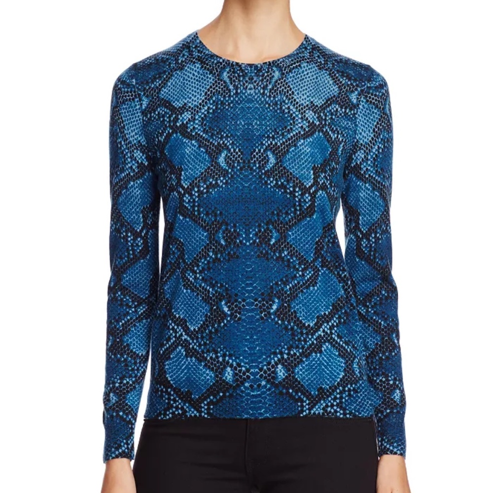 Burberry Rivermersey Snake Print Elbow Patch Merino Wool Sweater Size XS Blue